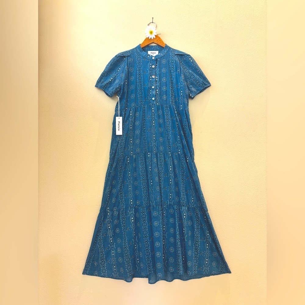 Pietsie Cotton Maxi Dress with blue bandana design